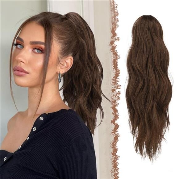 Ponytail Extensions, Long Claw Clip Brown